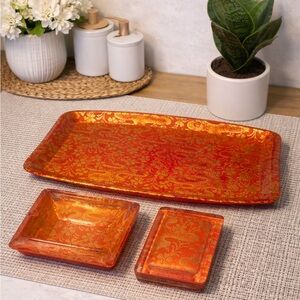 Vintage 3 piece tray set with Asian print